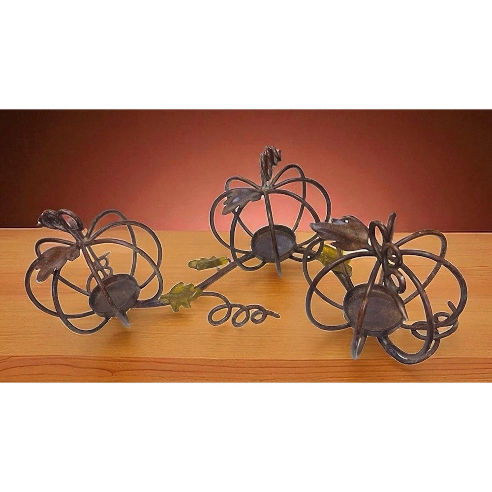 1 Pc Copper? 3 Pumpkins Shape Candle Tea Light Holders Fall Harvest Decor Heavy